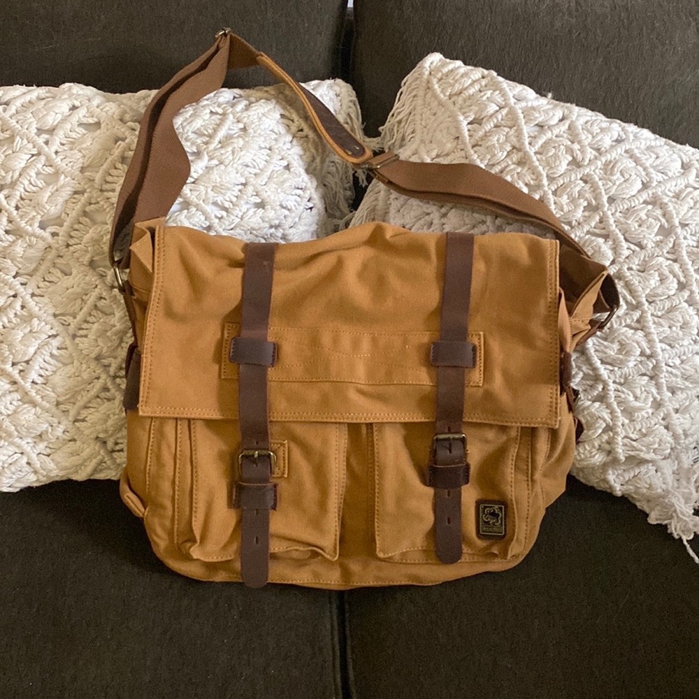 VTG | S.C. COTTON BOHO DISTRESSED MESSENGER BAG CANVAS LEATHER